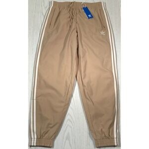 Adidas Woven Firebird Track Pants Mens L Light Brown Tapered Elastic Waist New